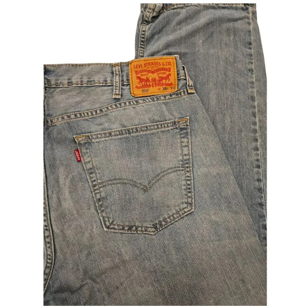 Levi's 559 Jeans Mens 38x34 Blue Jeans Denim Relaxed Straight Leg Distressed